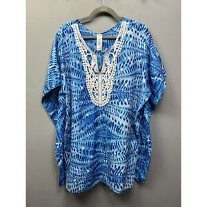 Mark by Avon Swim Cover Womens‎ Large blue watercolor crochet accents